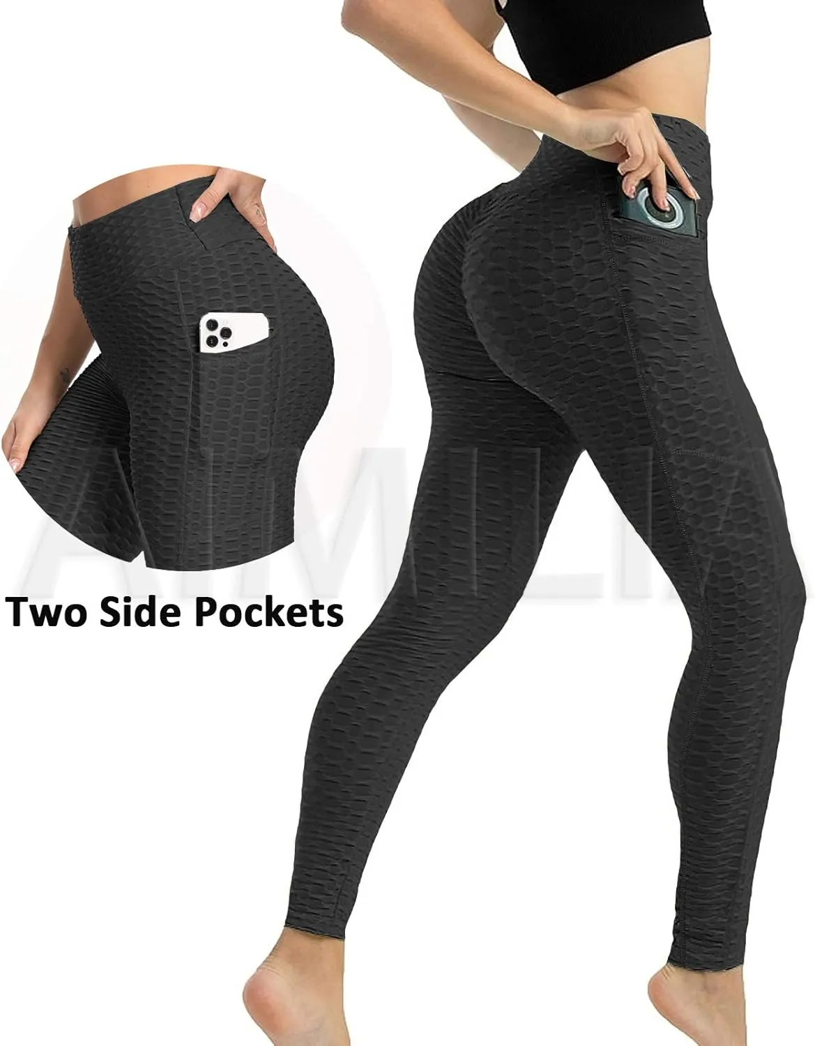 AIMILIA Butt Lifting Anti Cellulite Leggings for Women High Waisted Yoga Pants Workout Tummy Control Sport Tights