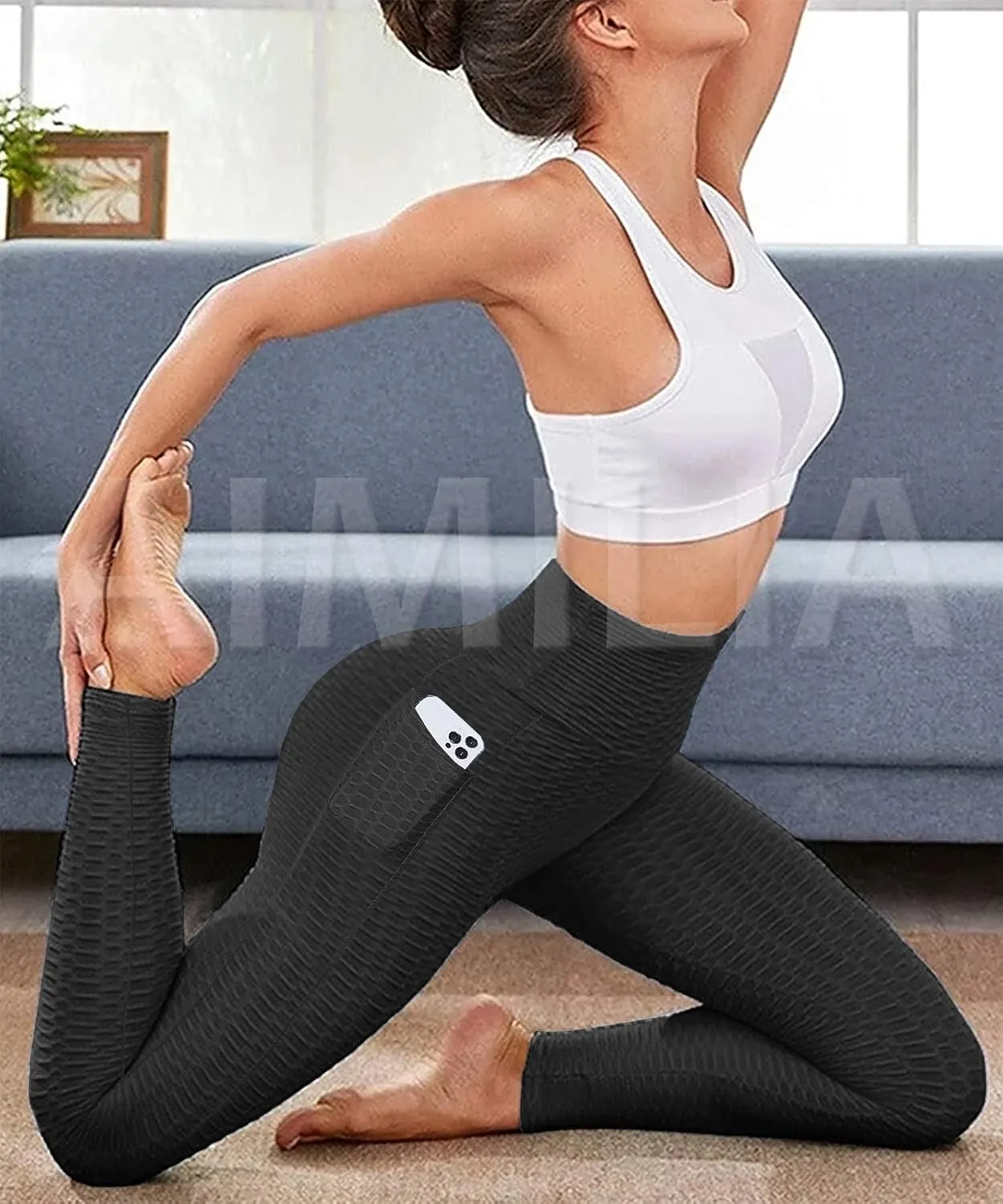 AIMILIA Butt Lifting Anti Cellulite Leggings for Women High Waisted Yoga Pants Workout Tummy Control Sport Tights