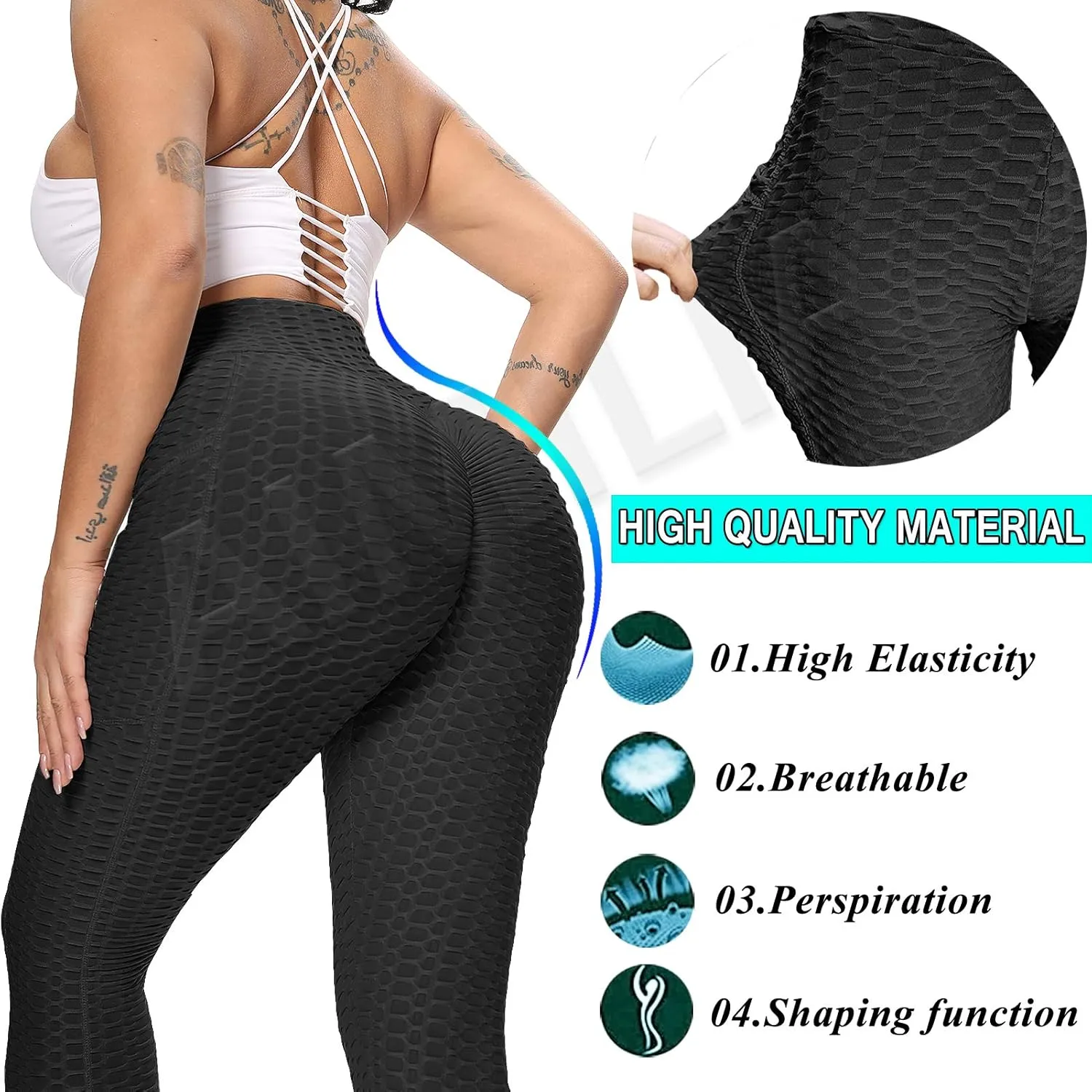 AIMILIA Butt Lifting Anti Cellulite Leggings for Women High Waisted Yoga Pants Workout Tummy Control Sport Tights