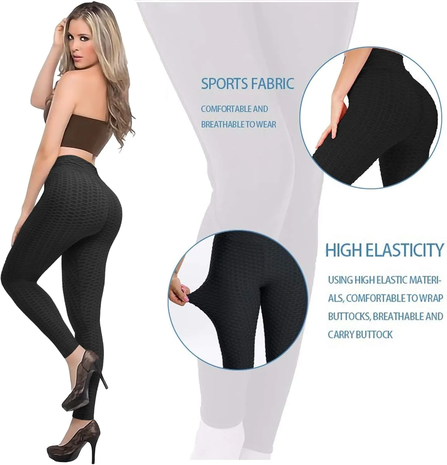 AIMILIA Butt Lifting Anti Cellulite Leggings for Women High Waisted Yoga Pants Workout Tummy Control Sport Tights
