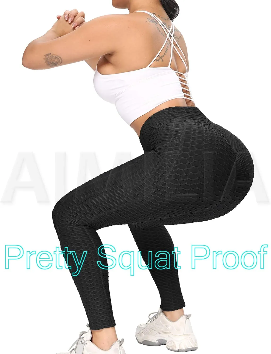 AIMILIA Butt Lifting Anti Cellulite Leggings for Women High Waisted Yoga Pants Workout Tummy Control Sport Tights