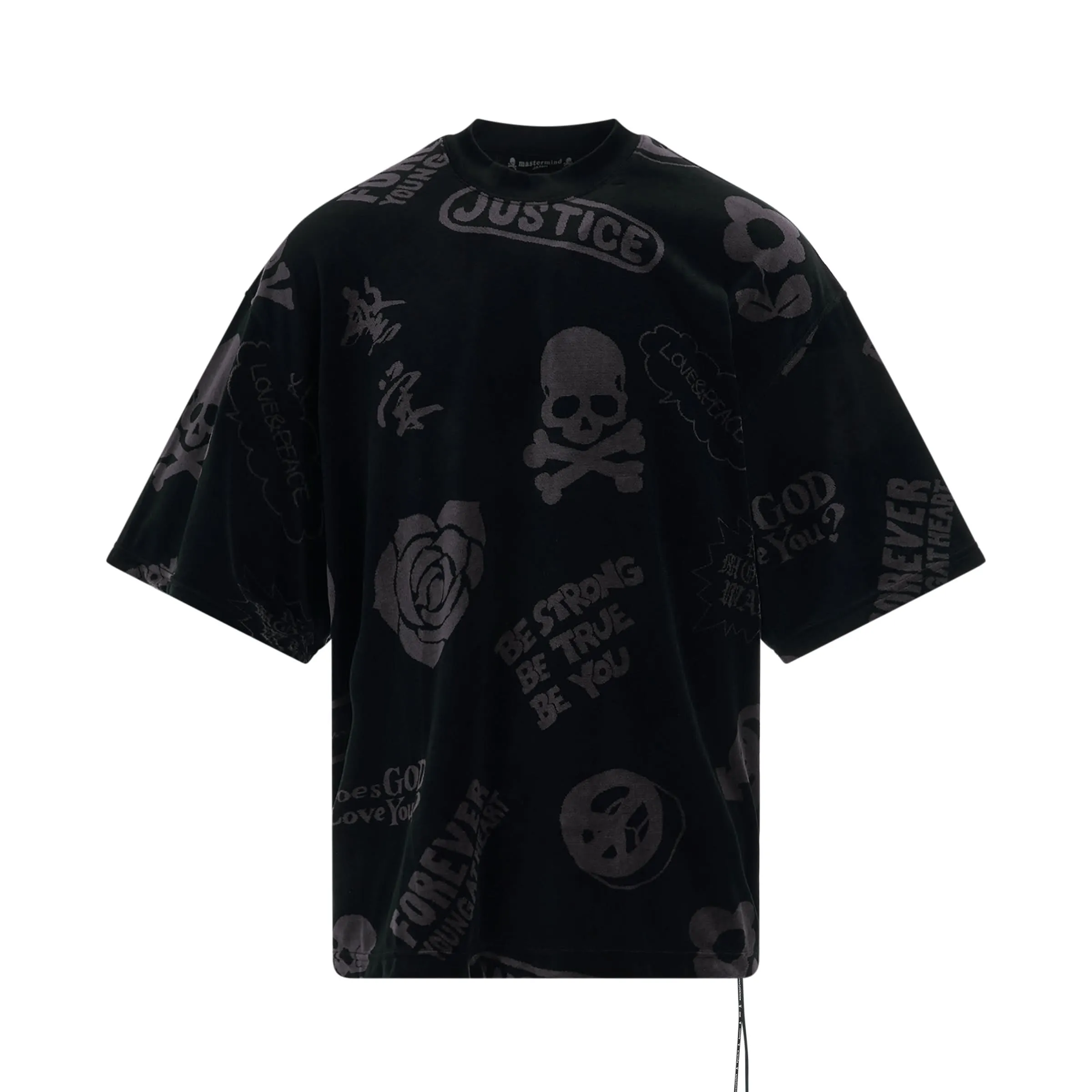 All Over Logo Velour Boxy Fit T-Shirt in Black Charcoal