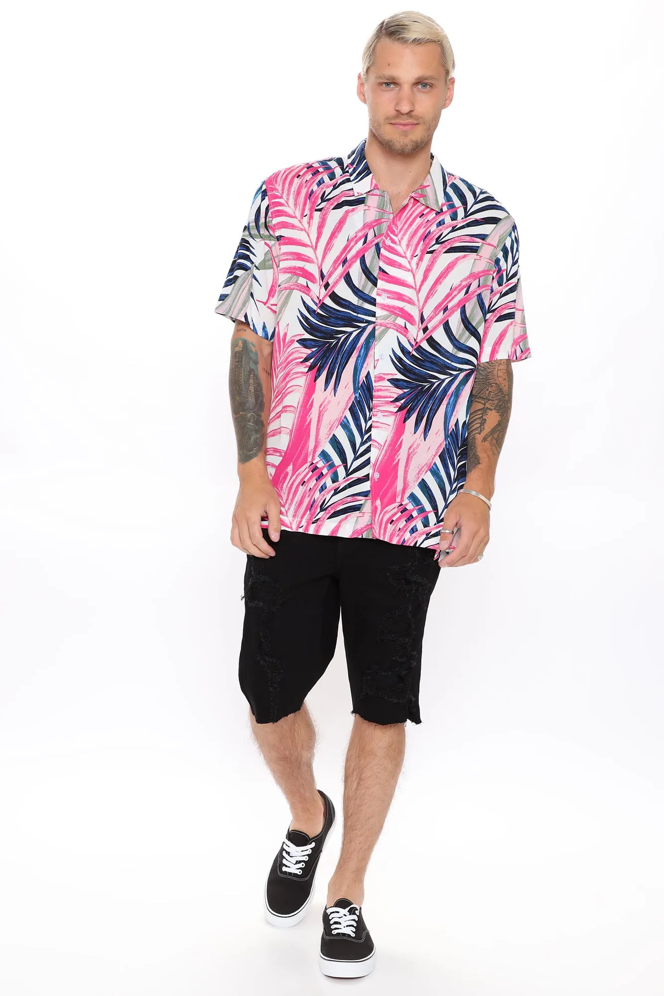 Andrew Short Sleeve Woven Top - White/combo