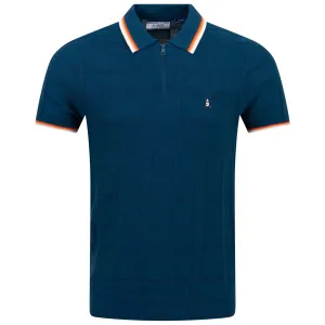 Archive Sweater Quarter Zip Cotton Knit Polo Poseidon Blue - AW23