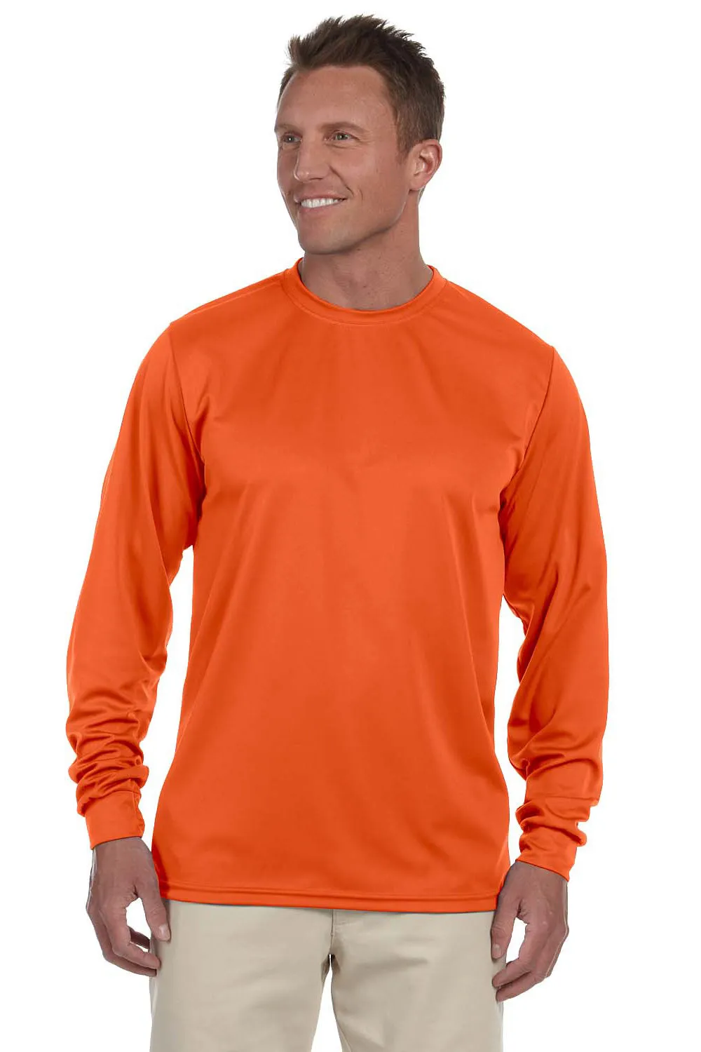 Augusta Sportswear Mens Moisture Wicking Long Sleeve Crewneck T-Shirt - Orange