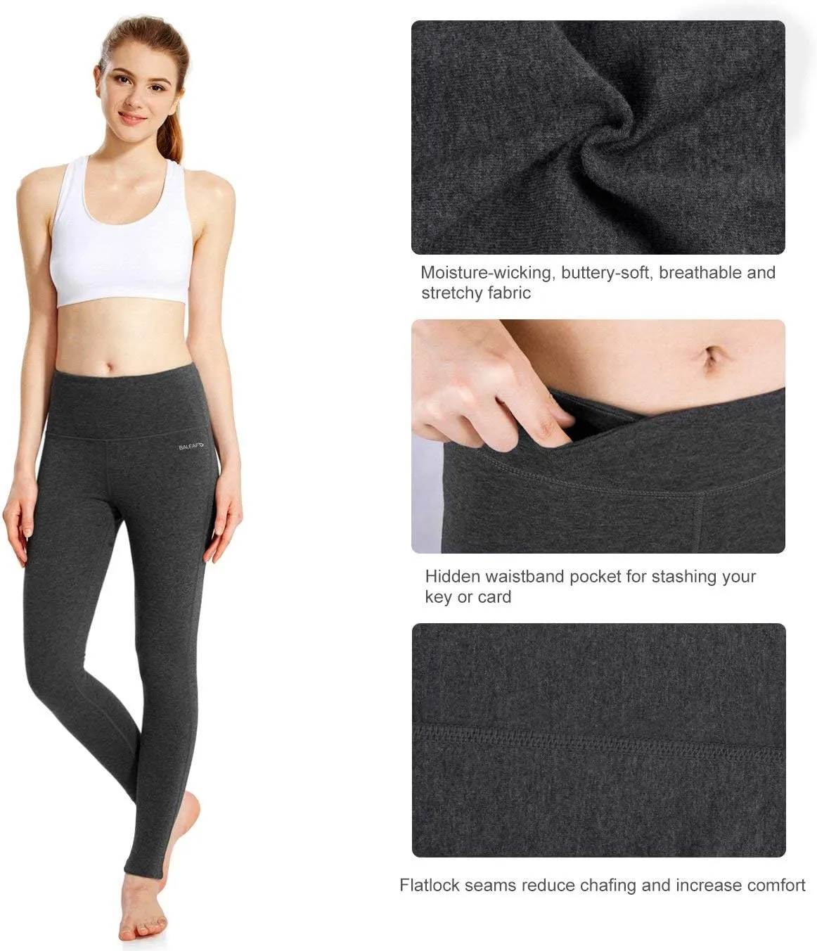 baleaf Leggings for Women with Pockets Tummy Control Compression Workout Athletic Running High Waisted Yoga Pants