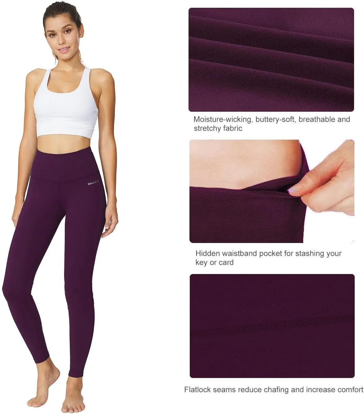 baleaf Leggings for Women with Pockets Tummy Control Compression Workout Athletic Running High Waisted Yoga Pants