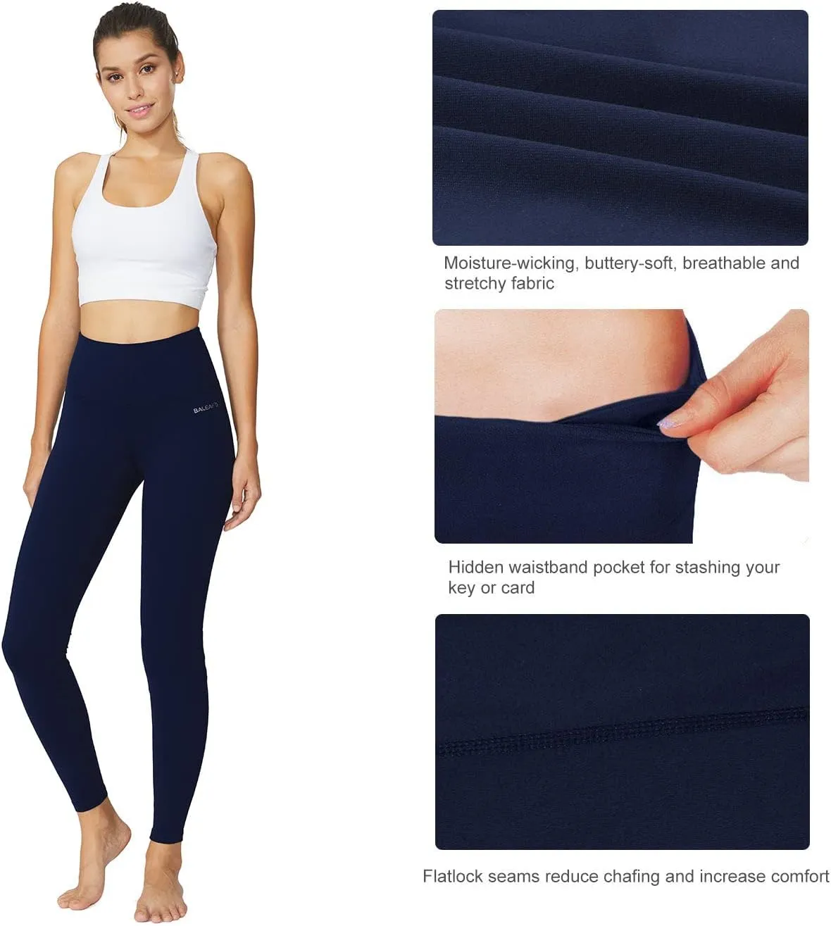 baleaf Leggings for Women with Pockets Tummy Control Compression Workout Athletic Running High Waisted Yoga Pants