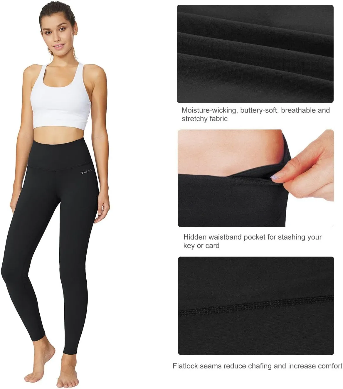 baleaf Leggings for Women with Pockets Tummy Control Compression Workout Athletic Running High Waisted Yoga Pants