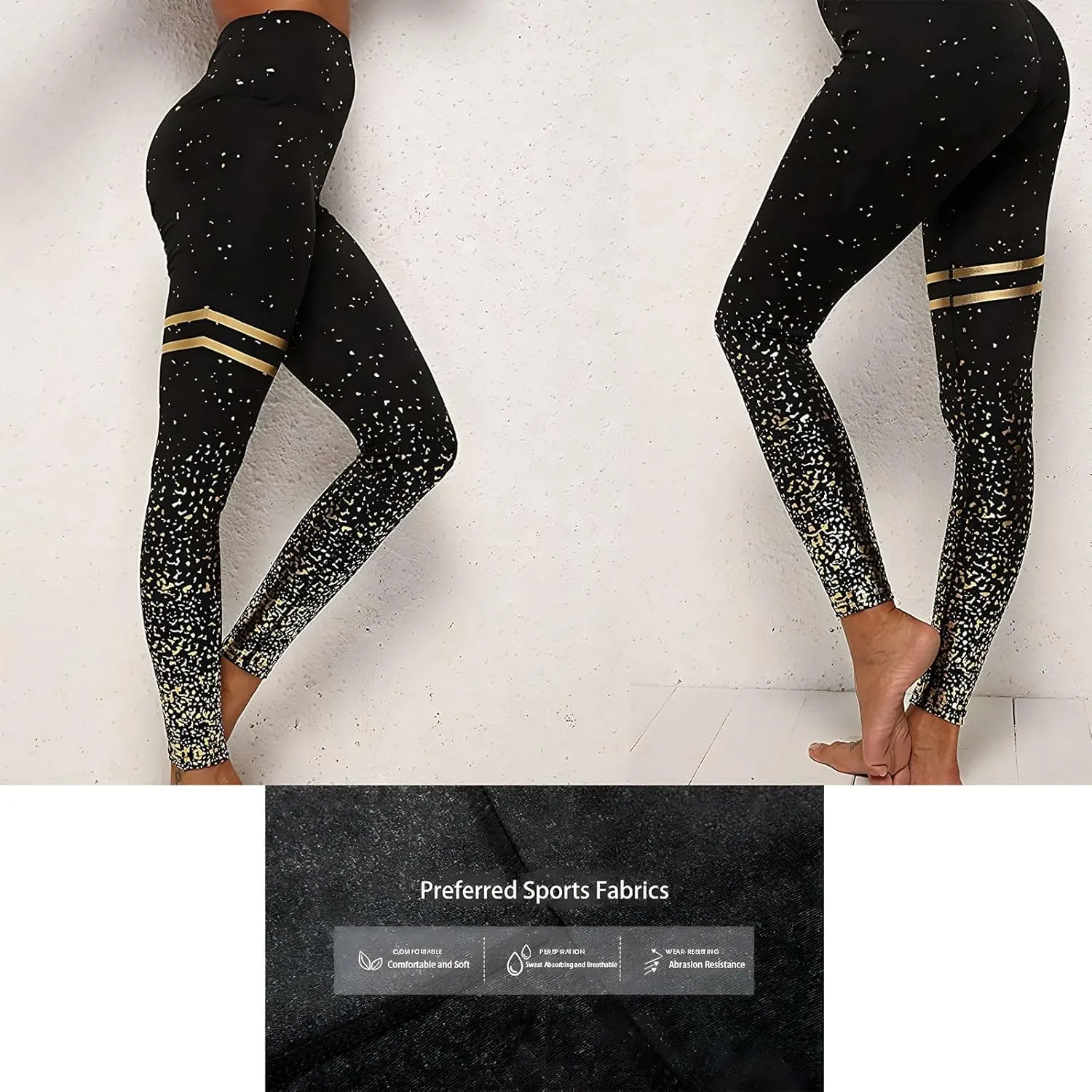 BBY Women's High Waisted Yoga Pants 7/8 Length Leggings with Black foil Stamping