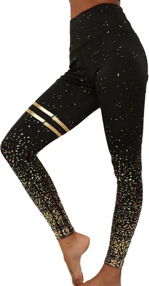 BBY Women's High Waisted Yoga Pants 7/8 Length Leggings with Black foil Stamping