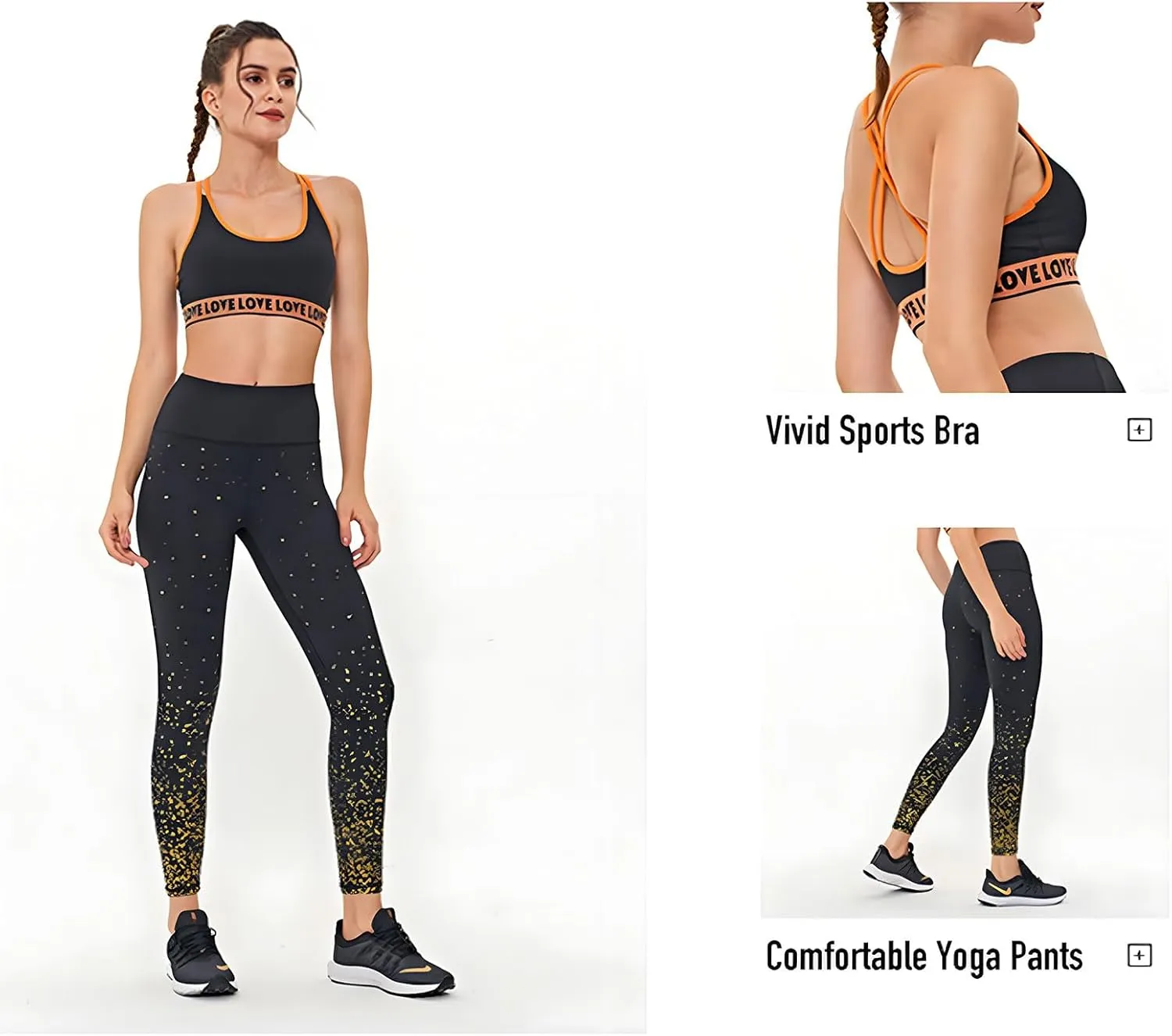 BBY Women's High Waisted Yoga Pants 7/8 Length Leggings with Black foil Stamping