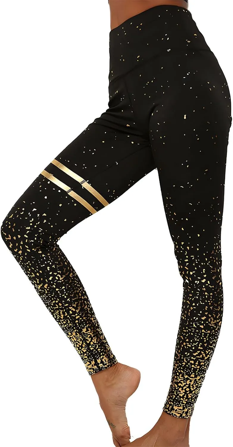 BBY Women's High Waisted Yoga Pants 7/8 Length Leggings with Black foil Stamping