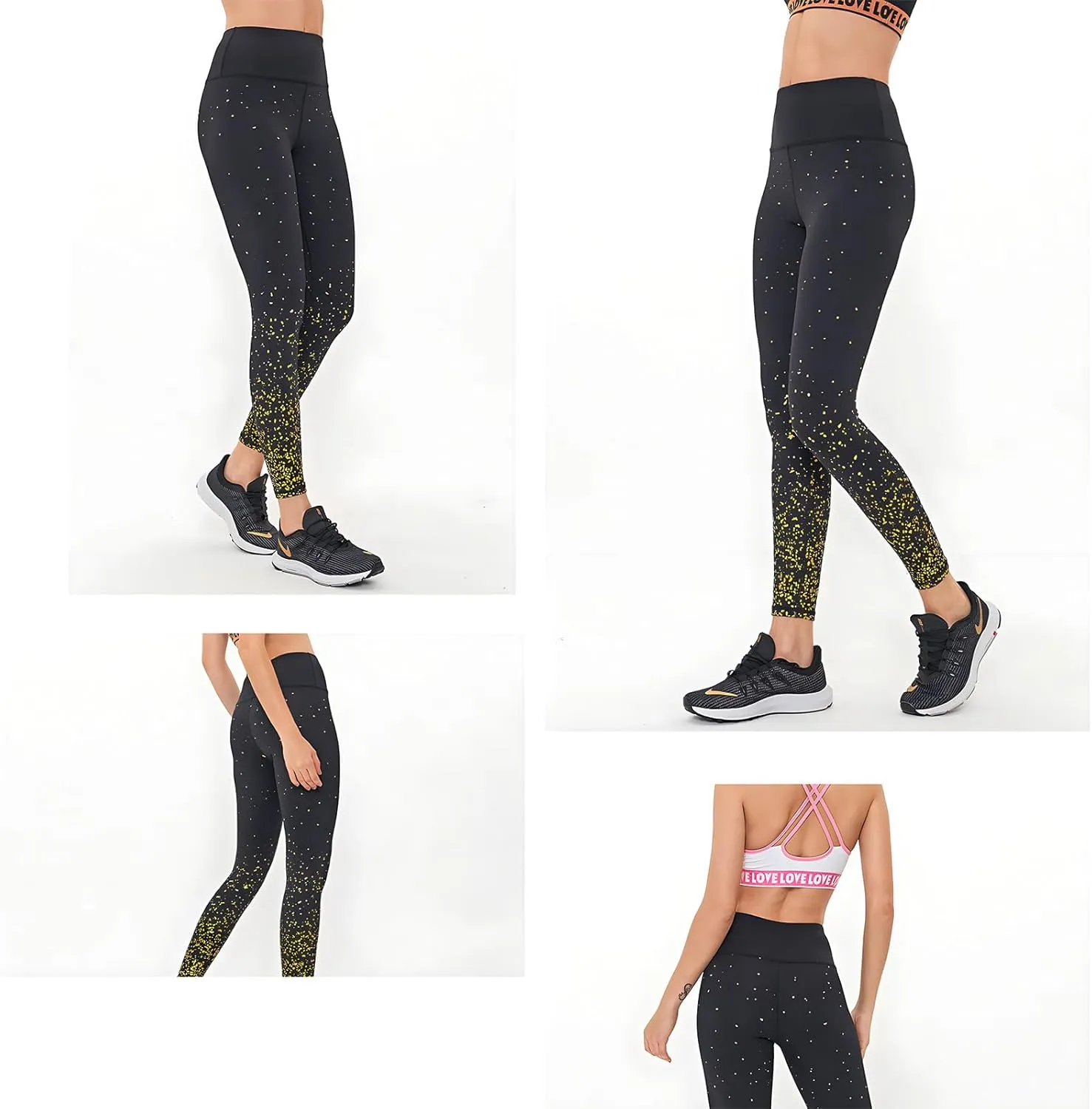 BBY Women's High Waisted Yoga Pants 7/8 Length Leggings with Black foil Stamping