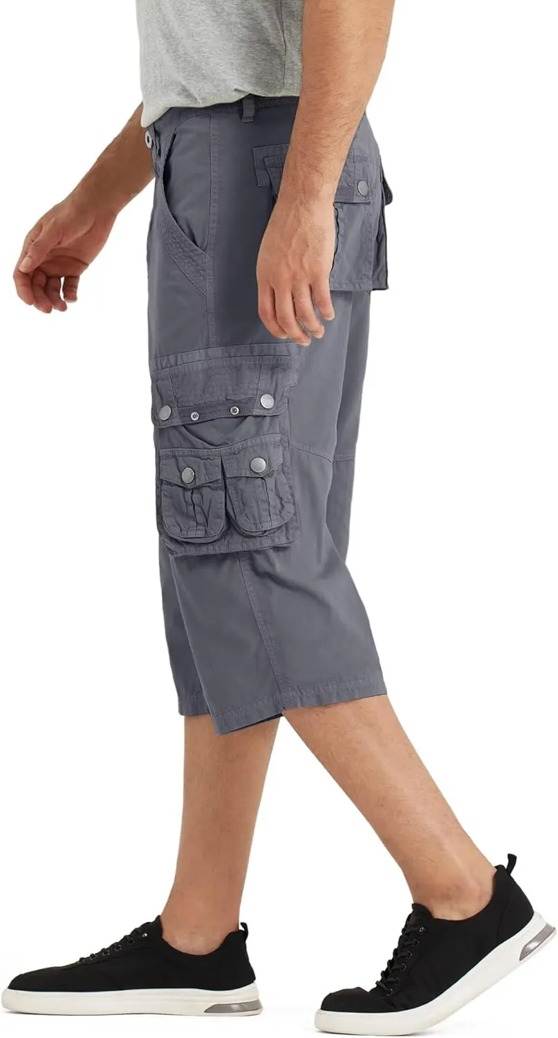 BEST SOUTH 3/4 Capri Long Cargo Shorts for Men Below Knee 18 Inches Pants Cotton