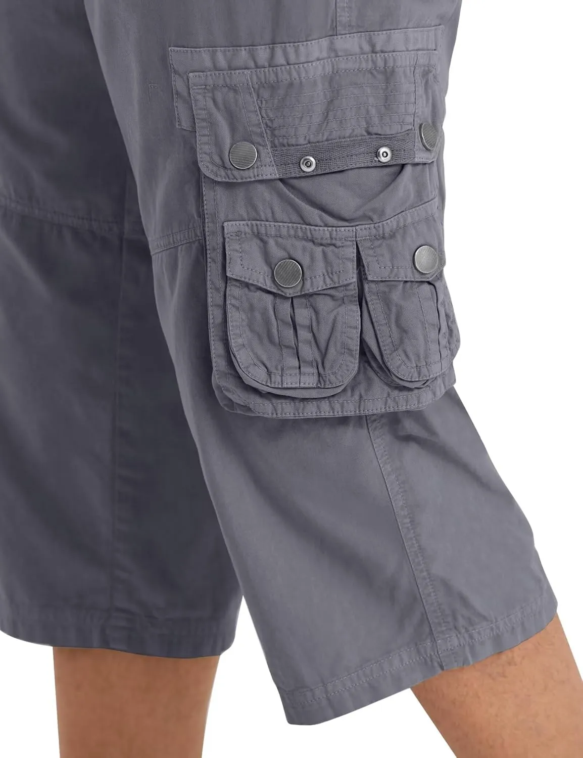 BEST SOUTH 3/4 Capri Long Cargo Shorts for Men Below Knee 18 Inches Pants Cotton