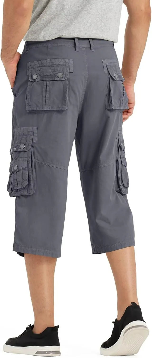 BEST SOUTH 3/4 Capri Long Cargo Shorts for Men Below Knee 18 Inches Pants Cotton