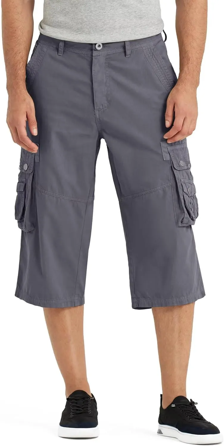BEST SOUTH 3/4 Capri Long Cargo Shorts for Men Below Knee 18 Inches Pants Cotton