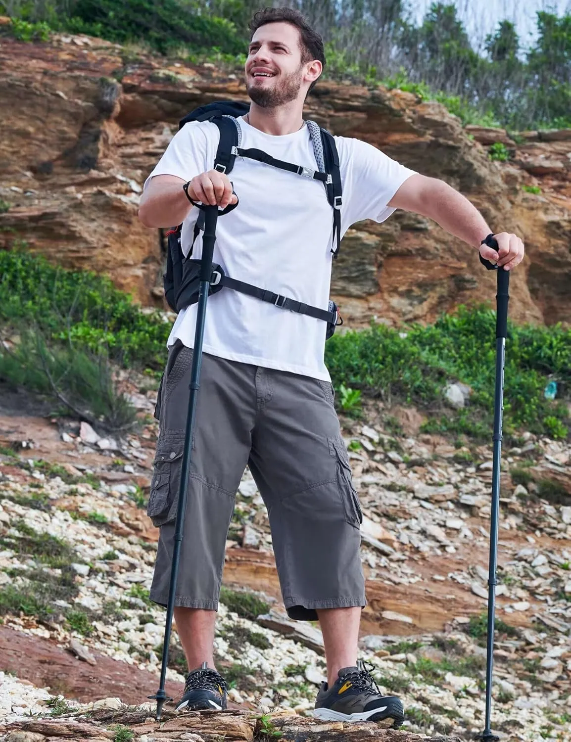 BEST SOUTH 3/4 Capri Long Cargo Shorts for Men Below Knee 18 Inches Pants Cotton