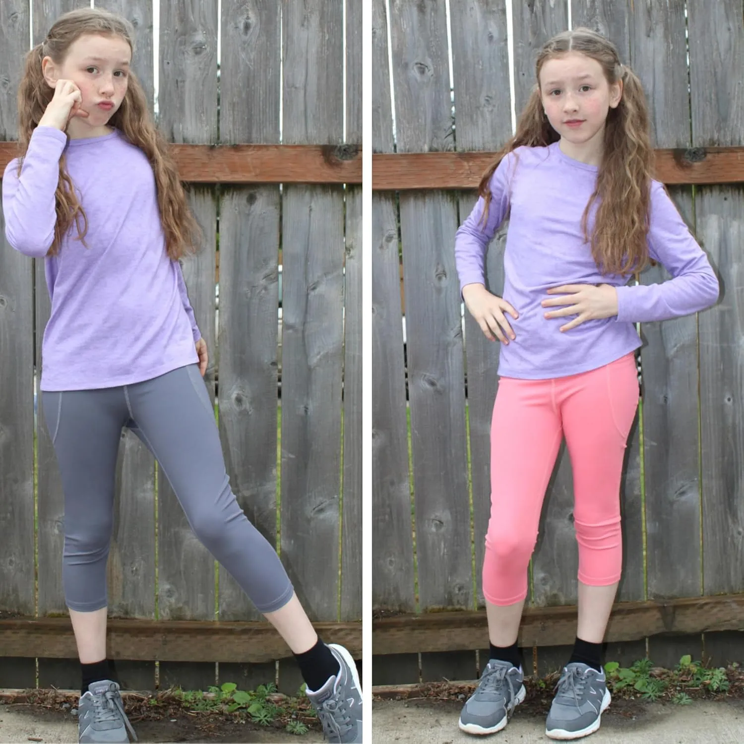 BIG ELEPHANT 3 Packs Girls Capri Leggings with Pockets, High Waisted Yoga Pants Athletic Running Dance Workout for Kids