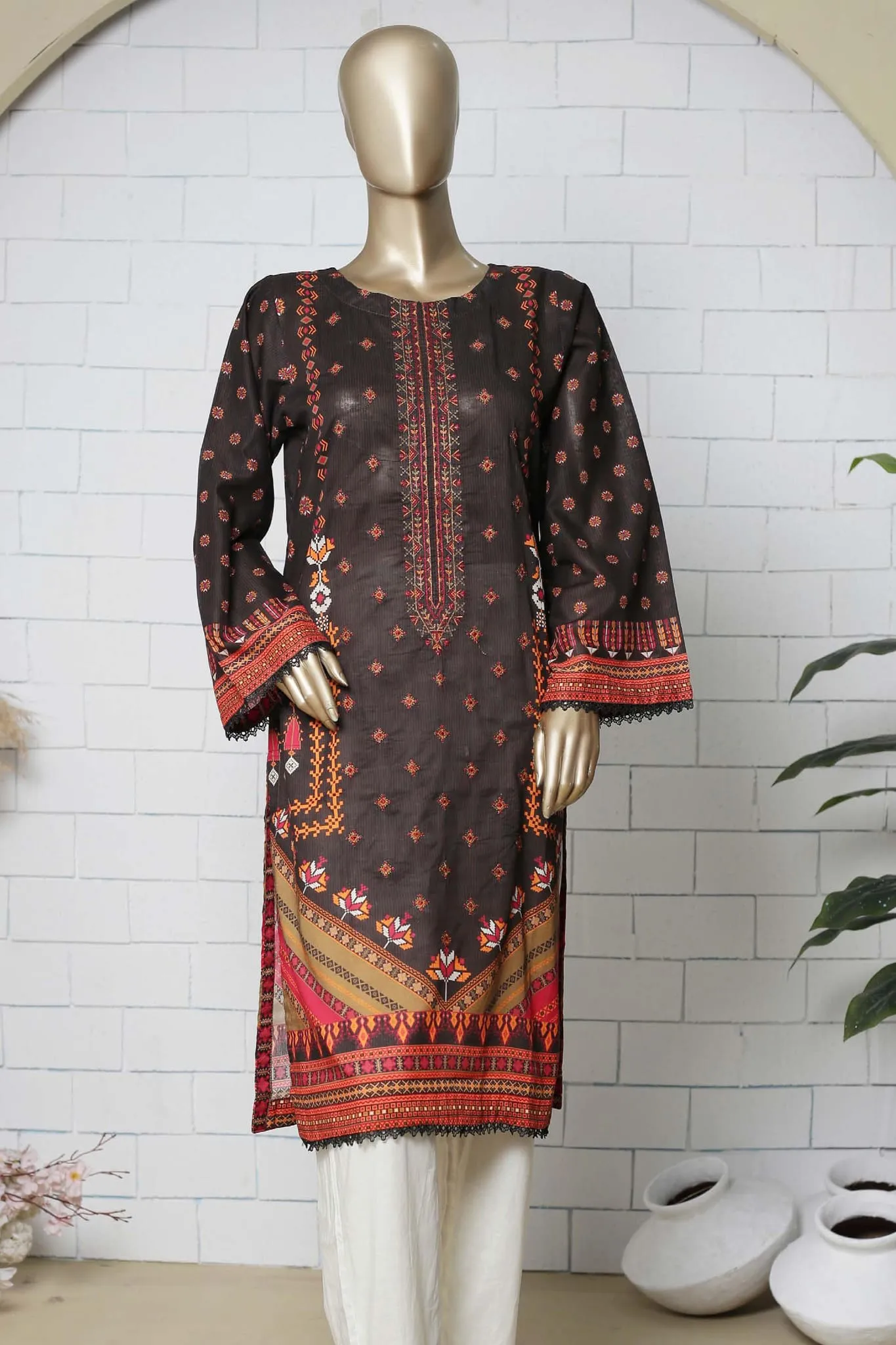 Bin Saeed Stitched Eid Embroidered Shirts Collection'2023-SMLSF-31-Brown