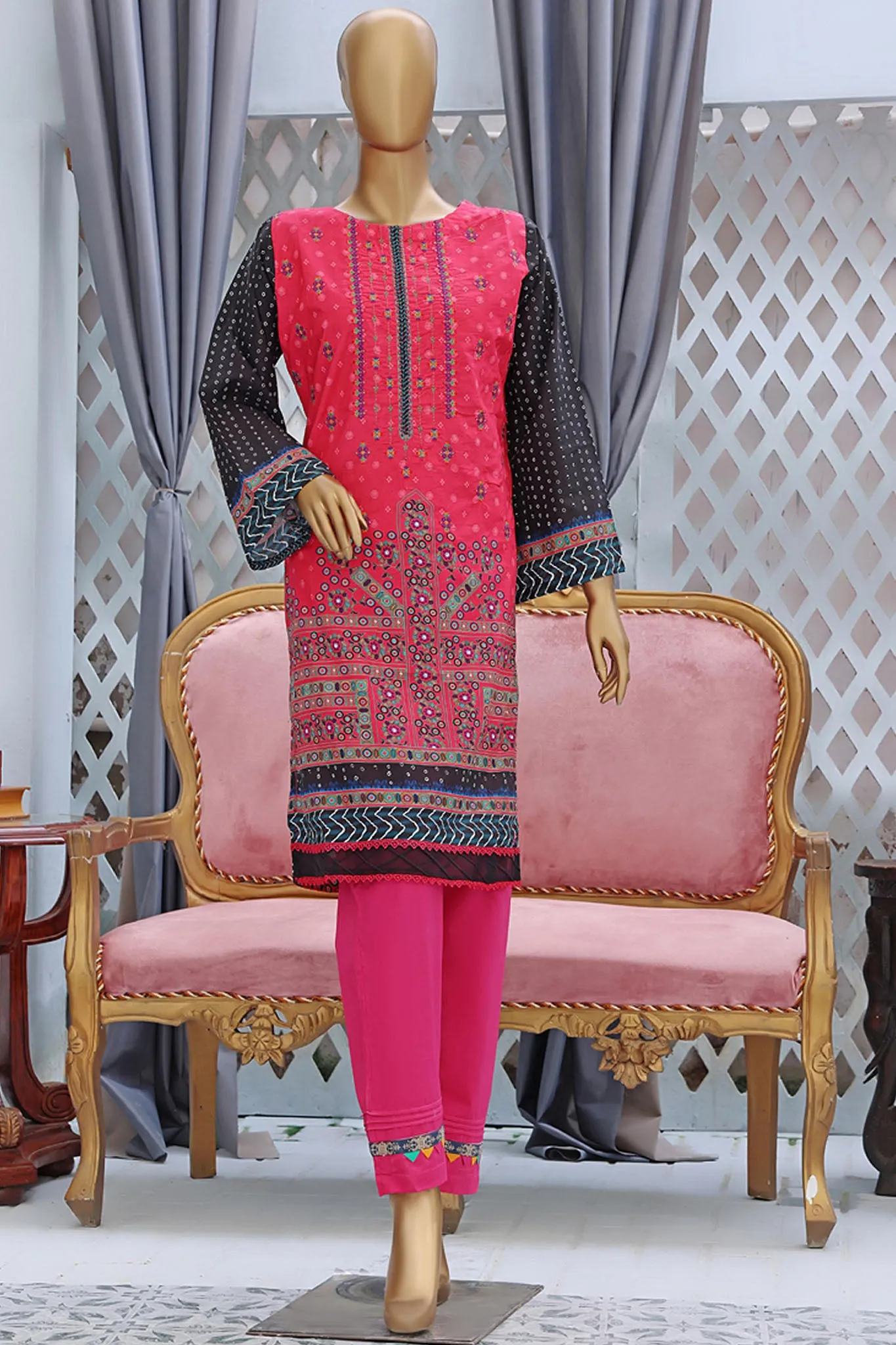 Bin Saeed Stitched Embroidered Lawn Shirts Collection'2022-L-022-Pink