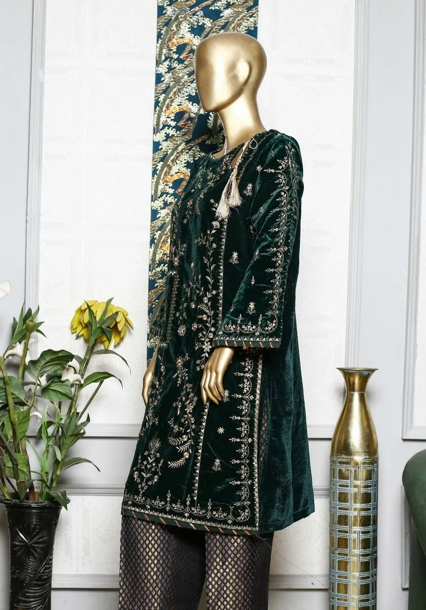 Bin Saeed Stitched Embroidered velvet Kurti Vol-04 Collection'2021-BFV-021-Green