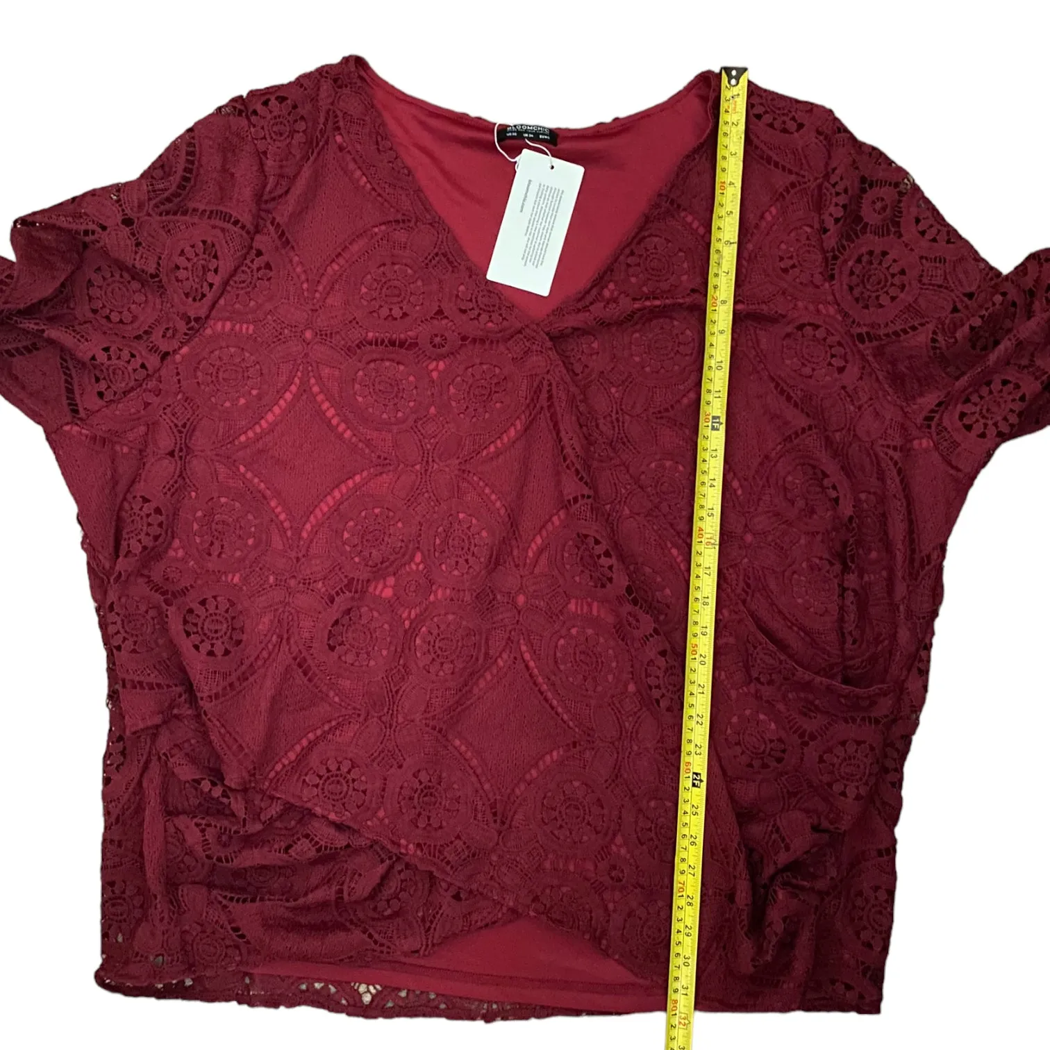 BloomChic Plus Size Burgundy Faux Wrap Shirt Size 30