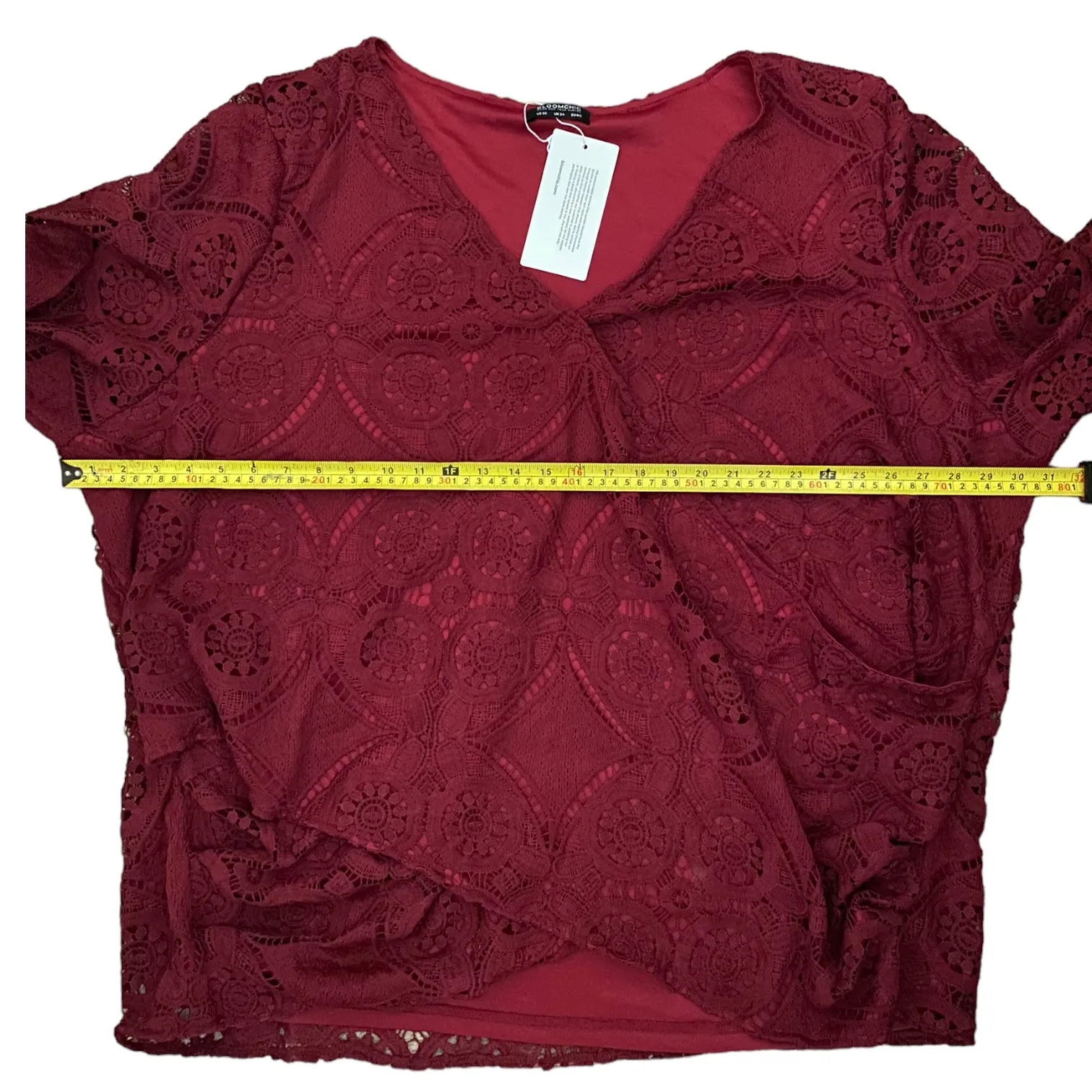 BloomChic Plus Size Burgundy Faux Wrap Shirt Size 30