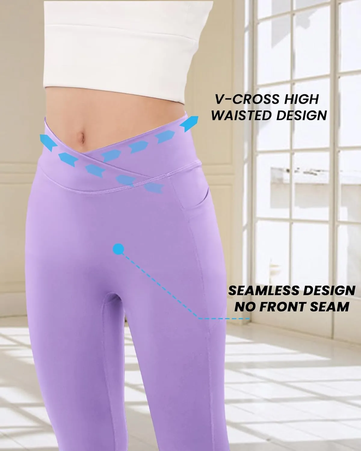 BOOPH Girls Flare Leggings with Pockets Cross-Waist High Waisted Yoga Pants Bell Bottoms Athletic Pants