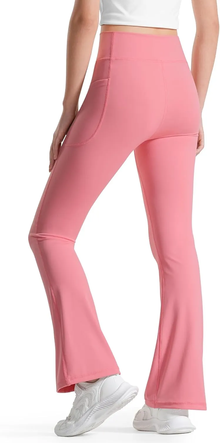 BOOPH Girls Flare Leggings with Pockets Cross-Waist High Waisted Yoga Pants Bell Bottoms Athletic Pants