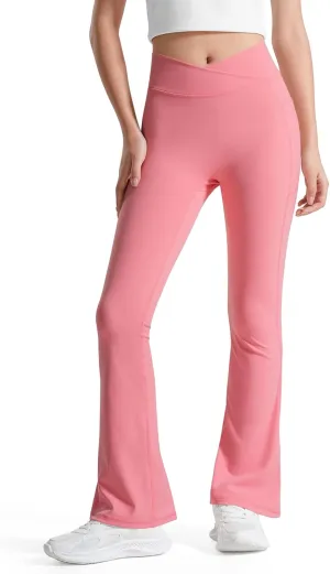BOOPH Girls Flare Leggings with Pockets Cross-Waist High Waisted Yoga Pants Bell Bottoms Athletic Pants