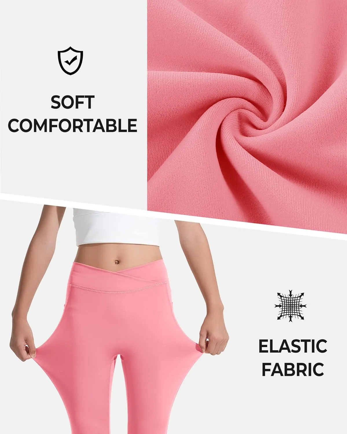 BOOPH Girls Flare Leggings with Pockets Cross-Waist High Waisted Yoga Pants Bell Bottoms Athletic Pants