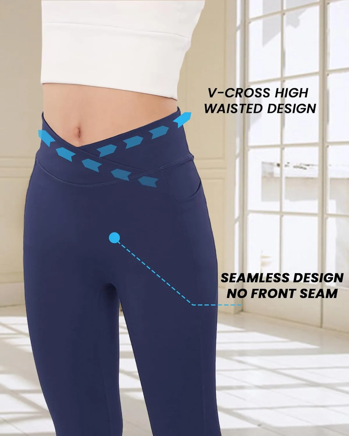 BOOPH Girls Flare Leggings with Pockets Cross-Waist High Waisted Yoga Pants Bell Bottoms Athletic Pants