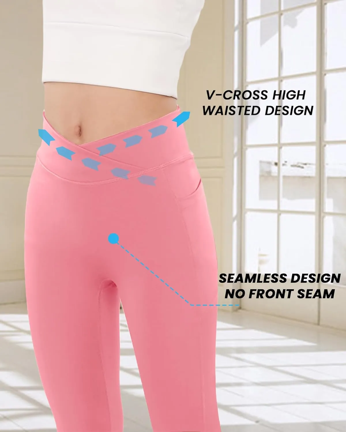 BOOPH Girls Flare Leggings with Pockets Cross-Waist High Waisted Yoga Pants Bell Bottoms Athletic Pants