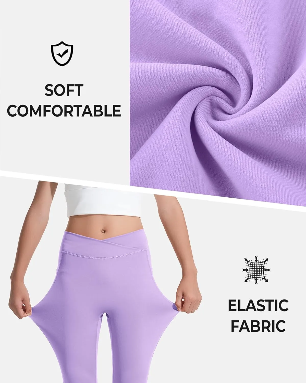 BOOPH Girls Flare Leggings with Pockets Cross-Waist High Waisted Yoga Pants Bell Bottoms Athletic Pants