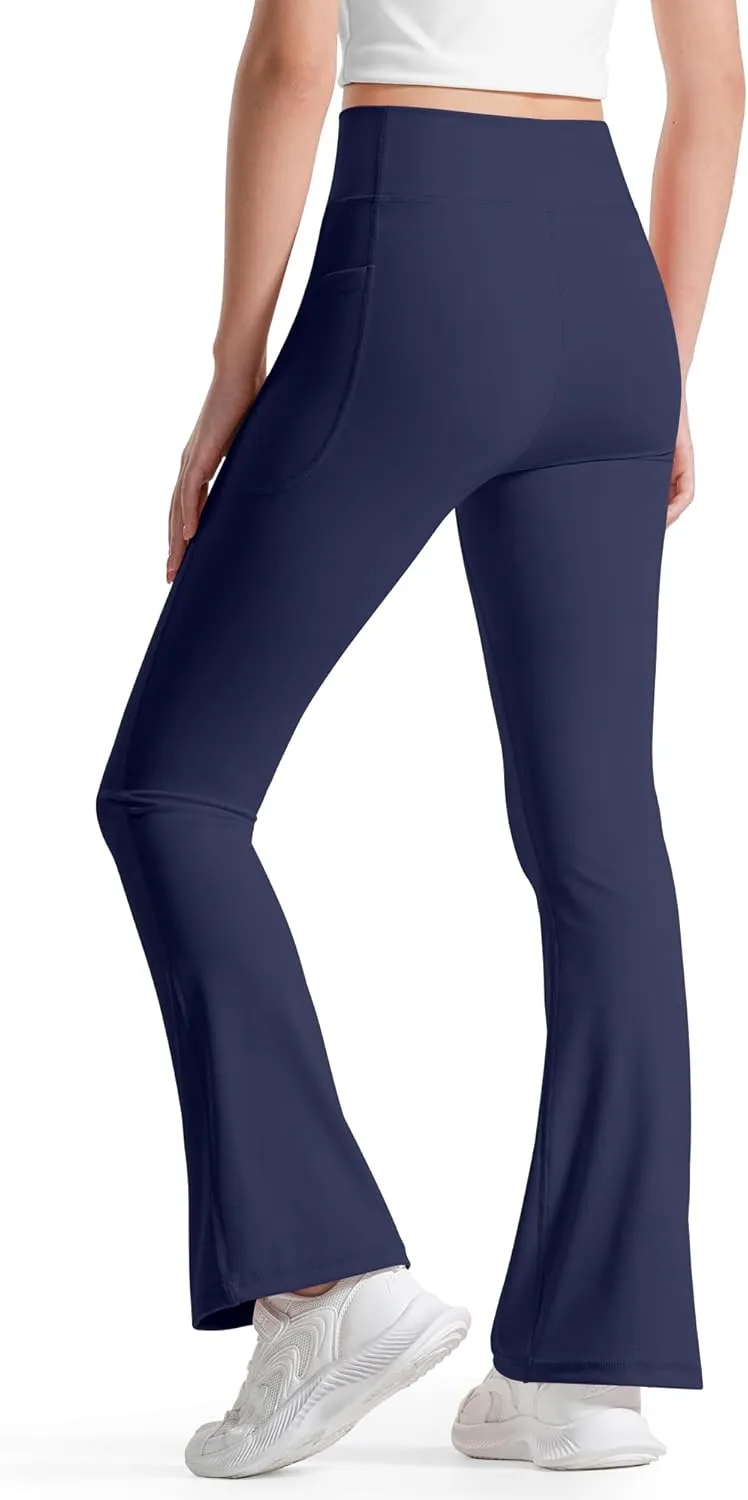 BOOPH Girls Flare Leggings with Pockets Cross-Waist High Waisted Yoga Pants Bell Bottoms Athletic Pants