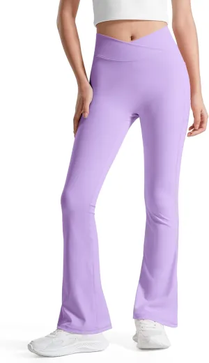 BOOPH Girls Flare Leggings with Pockets Cross-Waist High Waisted Yoga Pants Bell Bottoms Athletic Pants