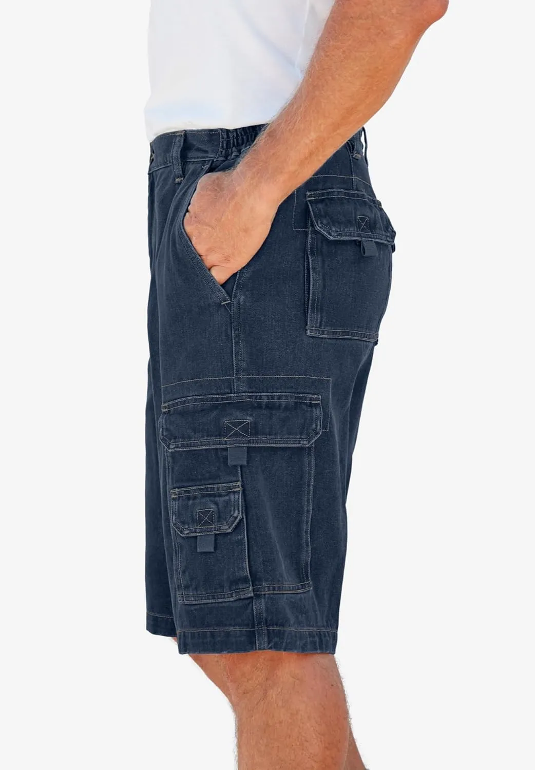 Boulder Creek by Kingsize Men's Big & Tall 12" Side Elastic Denim Cargo Shorts