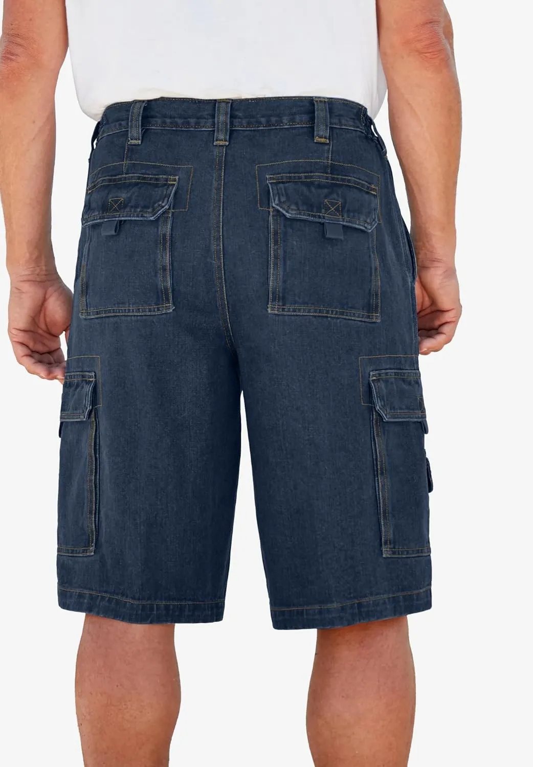 Boulder Creek by Kingsize Men's Big & Tall 12" Side Elastic Denim Cargo Shorts