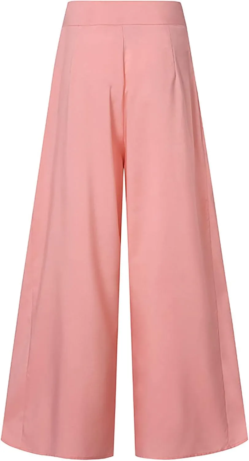 BOXIACEY Wide Leggings for Women Casual Solid Elegant High Waist Pants Stretchy Loose Fit Long Flare Trousers with Pockets