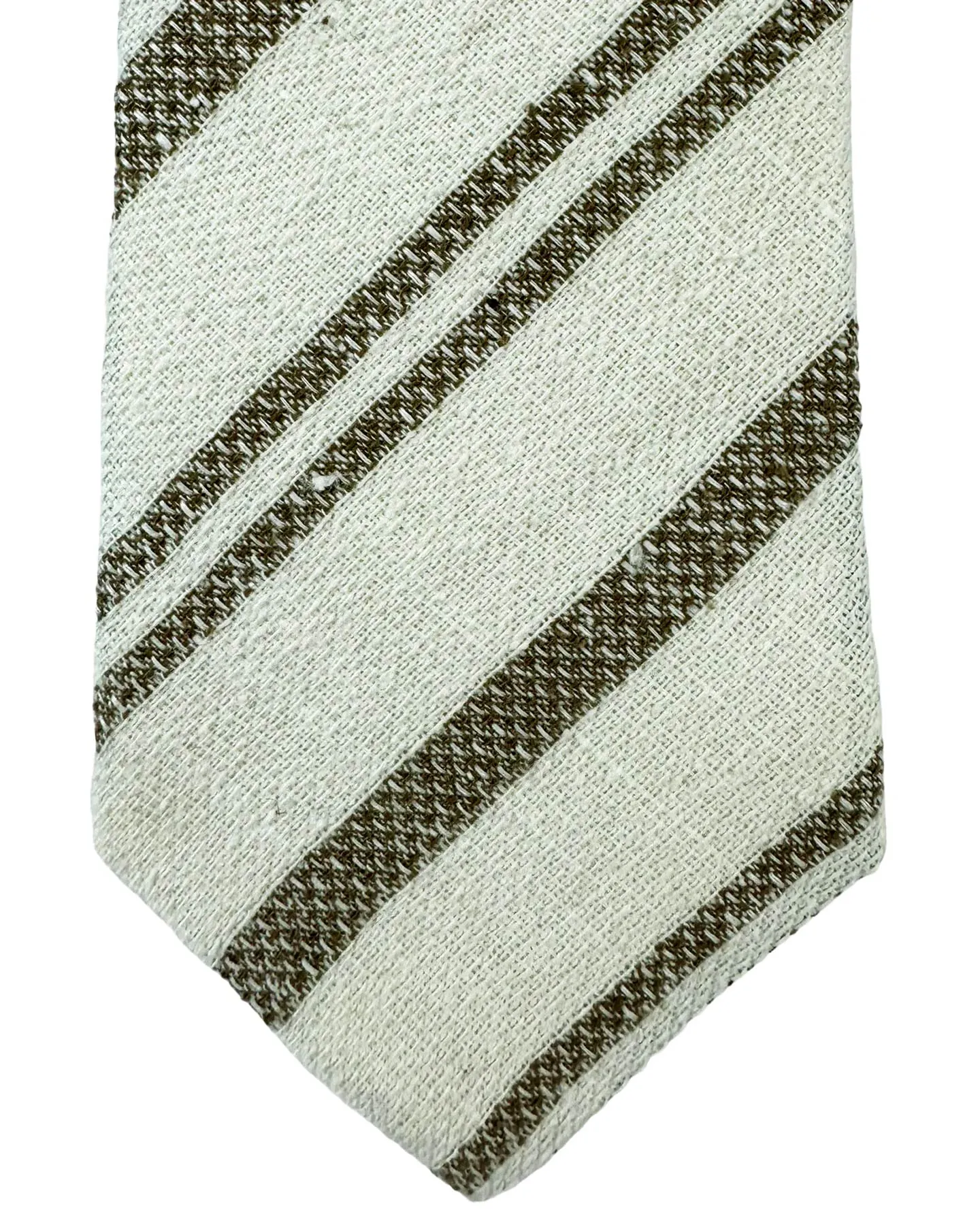 Brunello Cucinelli Tie White Brown Stripes Design - Linen/ Silk FINAL SALE