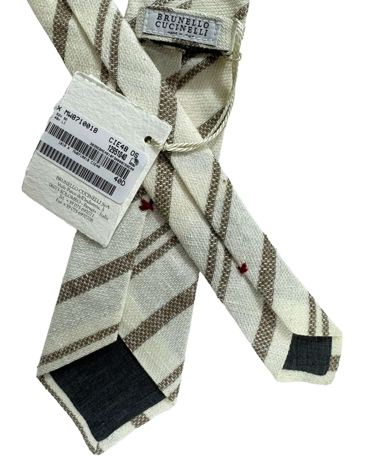 Brunello Cucinelli Tie White Brown Stripes Design - Linen/ Silk FINAL SALE