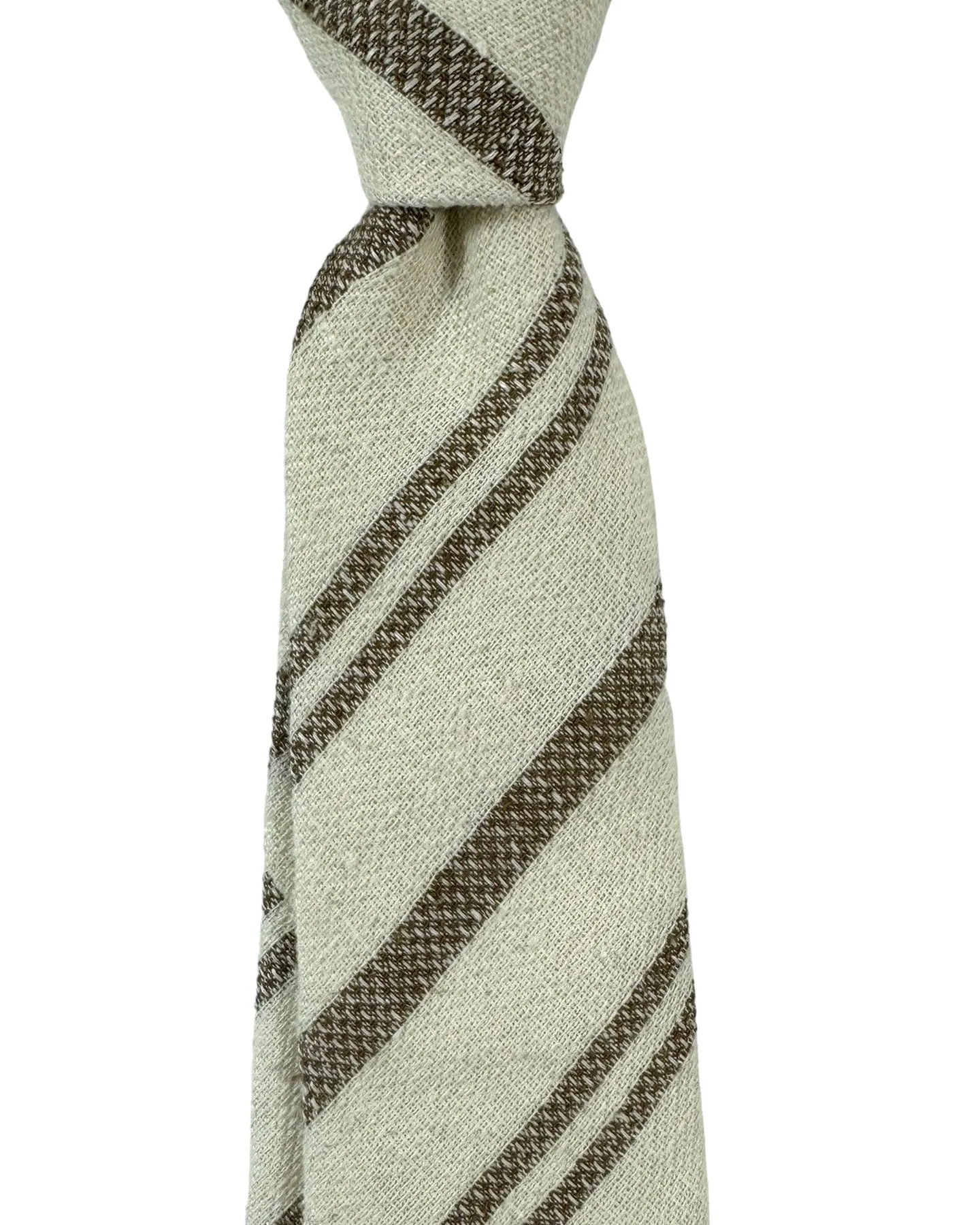 Brunello Cucinelli Tie White Brown Stripes Design - Linen/ Silk FINAL SALE