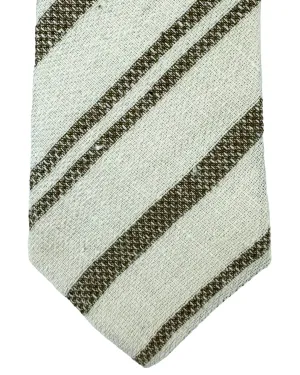 Brunello Cucinelli Tie White Brown Stripes Design - Linen/ Silk FINAL SALE