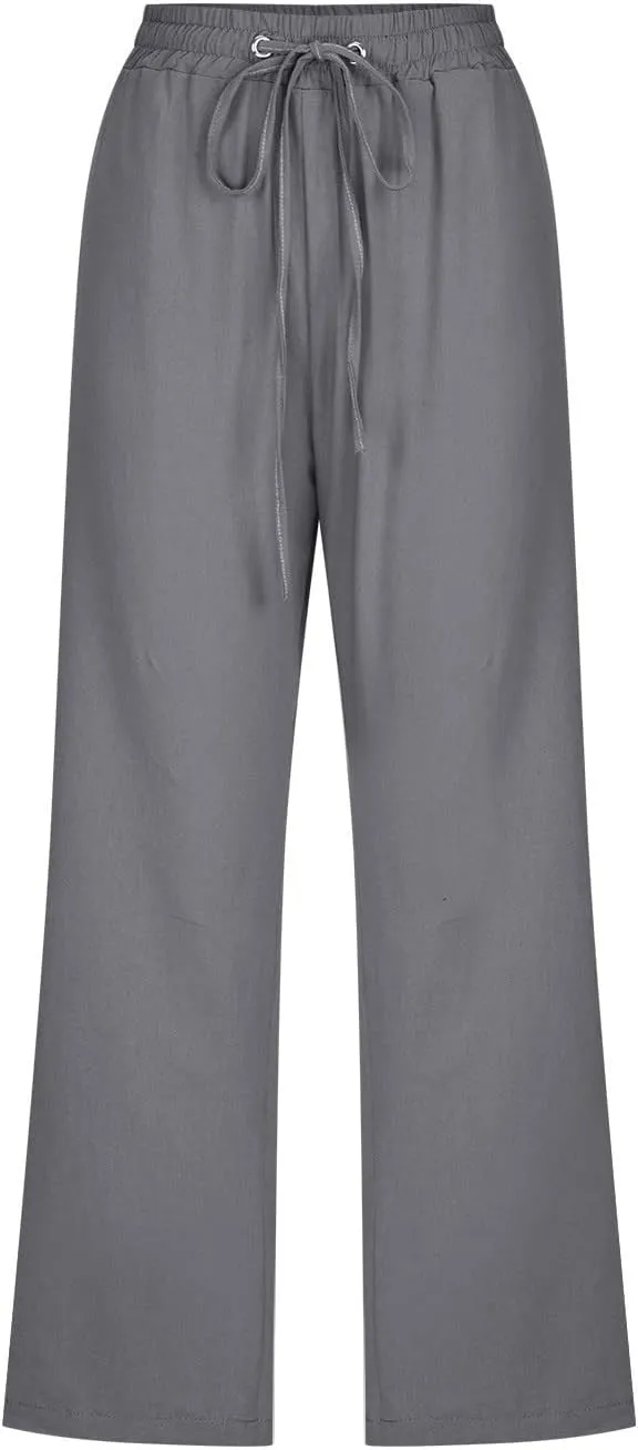 Capri Pants for Women 2024 Casual Summer Cotton Linen Drawstring Stretch Waist Vocation Beach Crop Pants with Pockets