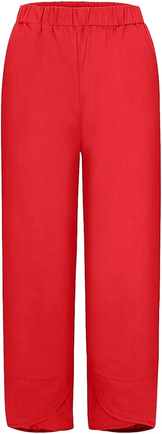 Capri Pants for Women Palazzo Lounge Pants Wide Leg Printed Cropped Bottoms Baggy Trousers Sweatpants with Pockets