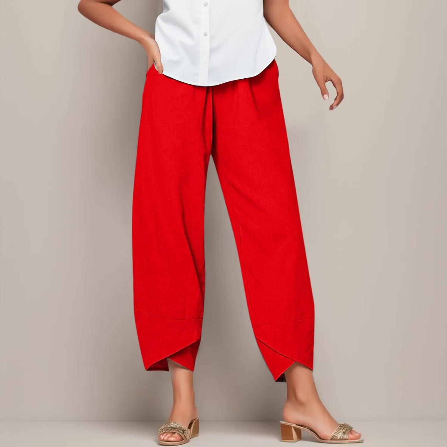 Capri Pants for Women Palazzo Lounge Pants Wide Leg Printed Cropped Bottoms Baggy Trousers Sweatpants with Pockets