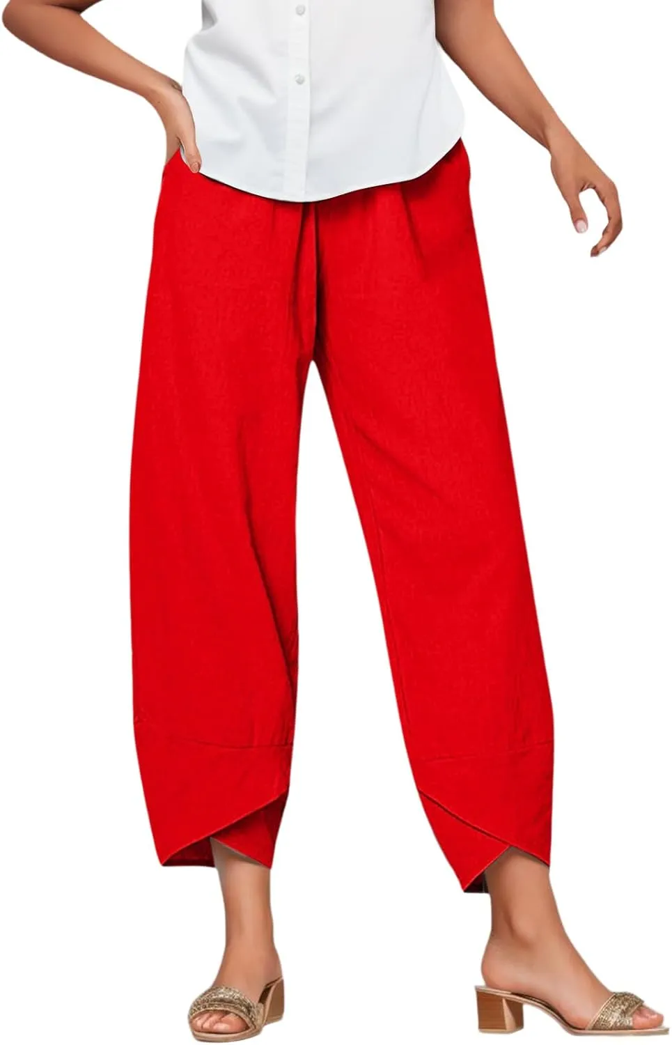 Capri Pants for Women Palazzo Lounge Pants Wide Leg Printed Cropped Bottoms Baggy Trousers Sweatpants with Pockets