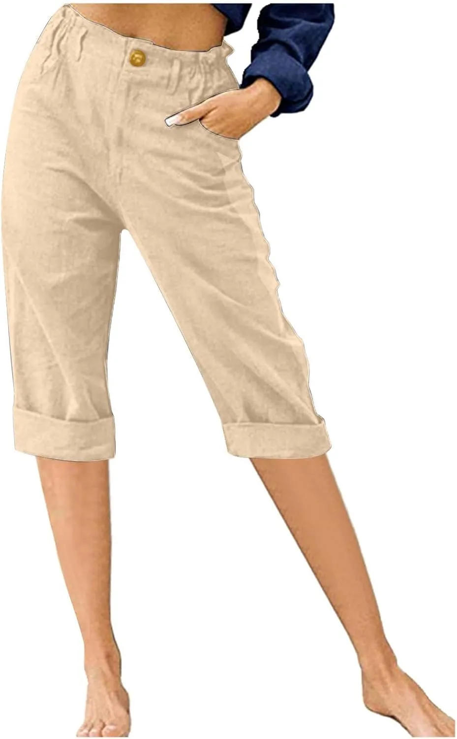 Capris for Women 2024 Trendy Summer High Waist Cotton Linen Capri Pants Dressy Casual Cropped Lounge Trousers